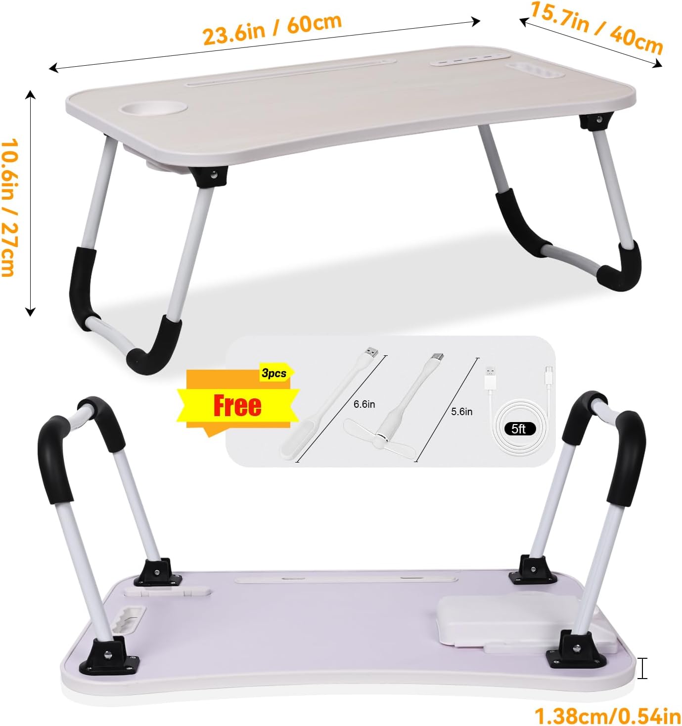 23.6" Portable Lap Desk with USB Hub & Drawer